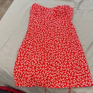 Red Floral Strapless Dress